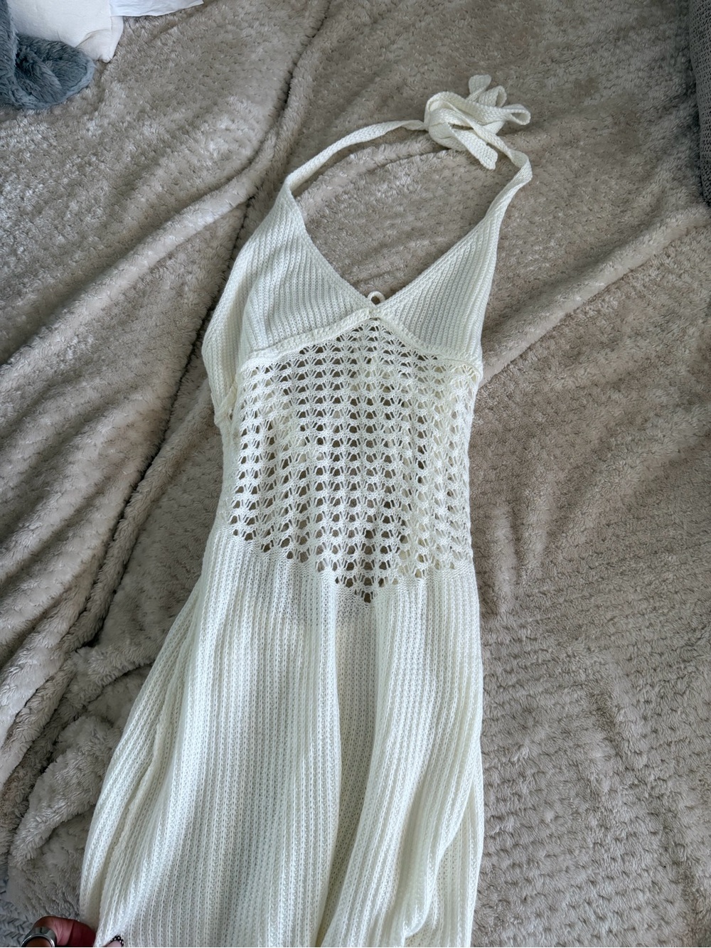 Tiger Mist Cream Crochet Knit Midi Dress